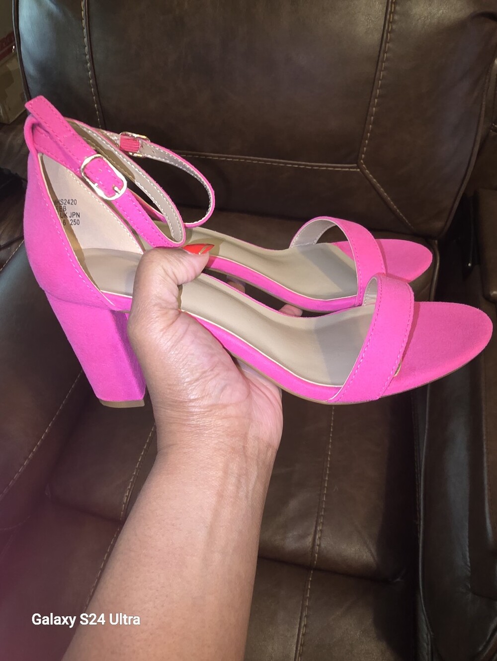 Hot Pink Ankle Strap Block Heel Sandals Women’s Size 8